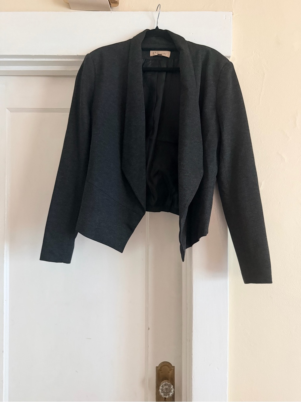 Dark Gray Draped Open Blazer